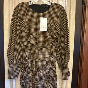 New with tags Zara Tan and Black Checkered Dress